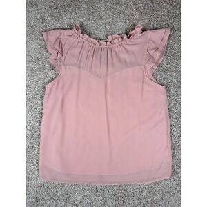 Monteau Ruffle Blouse Womens Large Pink Flutter Sleeve Office‎ Career Flowy Top